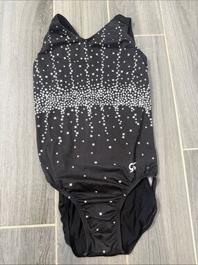 GK Black & White Dot Print Gymnastics Leotard